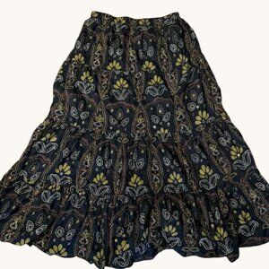 Chico's Boho Cottagecore Black Paisley Tiered Maxi Skirt